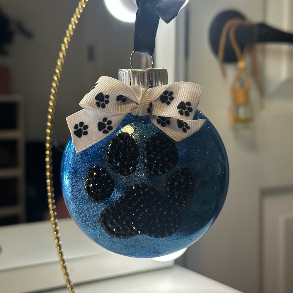 Blue Glitter Paw Print Ornament